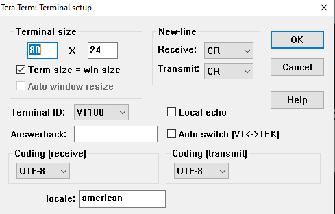 terminal settings